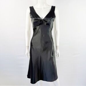 Vintage A.B.S. Allen Schwartz Black Satin A-Line Dress Size 2 Formal Cocktail